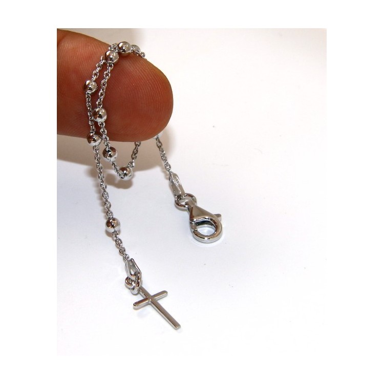 NLB|Rosary bracelet man or woman in 925 smooth rod white gold or yellow cross along short