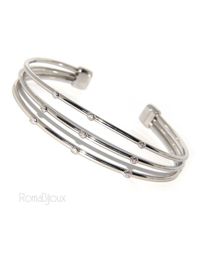 ARGENTO 925 : Bracciale donna schiava aperto 3 file zirconi bianchi naturali brillante ARGENTO 925 : Bracciale donna schiava aperto 3 file zirconi bianchi naturali brillante