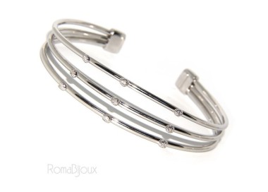 NLB|SILVER 925: Bracelet opened slave women 3 natural zircons file bright white