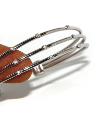 ARGENTO 925 : Bracciale donna schiava aperto 3 file zirconi bianchi naturali brillante