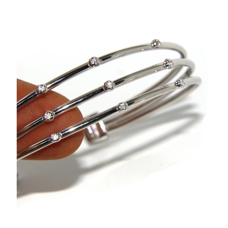 NLB|ARGENTO 925 : Bracciale donna schiava aperto 3 file zirconi bianchi naturali brillante