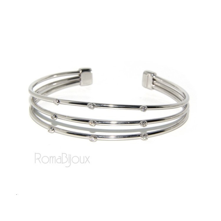 NLB|SILVER 925: Bracelet opened slave women 3 natural zircons file bright white