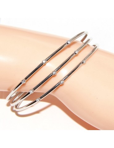 ARGENTO 925 : Bracciale donna schiava aperto 3 file zirconi bianchi naturali brillante
