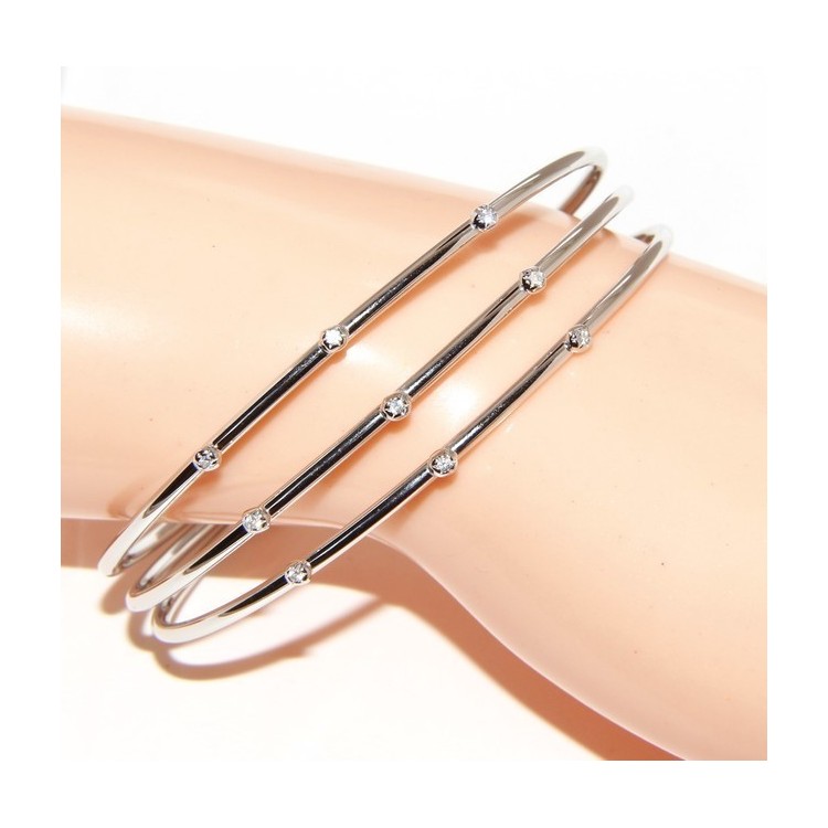 NLB|ARGENTO 925 : Bracciale donna schiava aperto 3 file zirconi bianchi naturali brillante