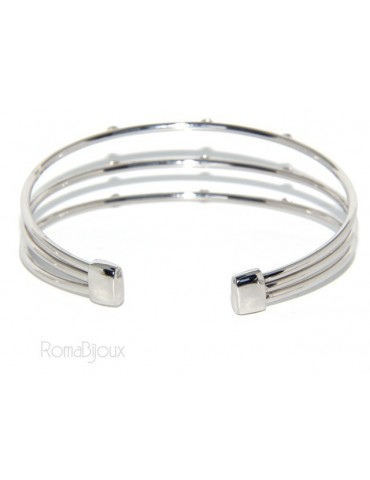 ARGENTO 925 : Bracciale donna schiava aperto 3 file zirconi bianchi naturali brillante