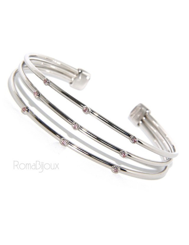 SILVER 925: Bracelet opened slave women 3 natural zircons file bright pink