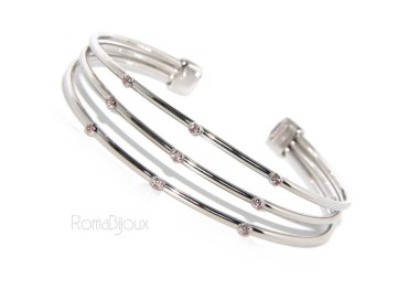 NLB|SILVER 925: Bracelet opened slave women 3 natural zircons file bright pink