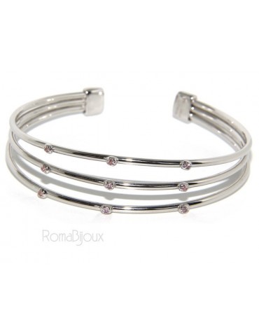 ARGENTO 925 : Bracciale donna schiava aperto 3 file zirconi rosa naturali brillante
