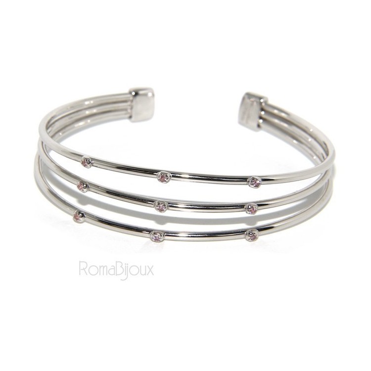 NLB|SILVER 925: Bracelet opened slave women 3 natural zircons file bright pink