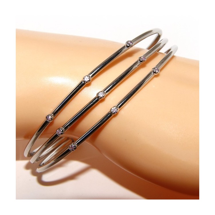 NLB|SILVER 925: Bracelet opened slave women 3 natural zircons file bright pink