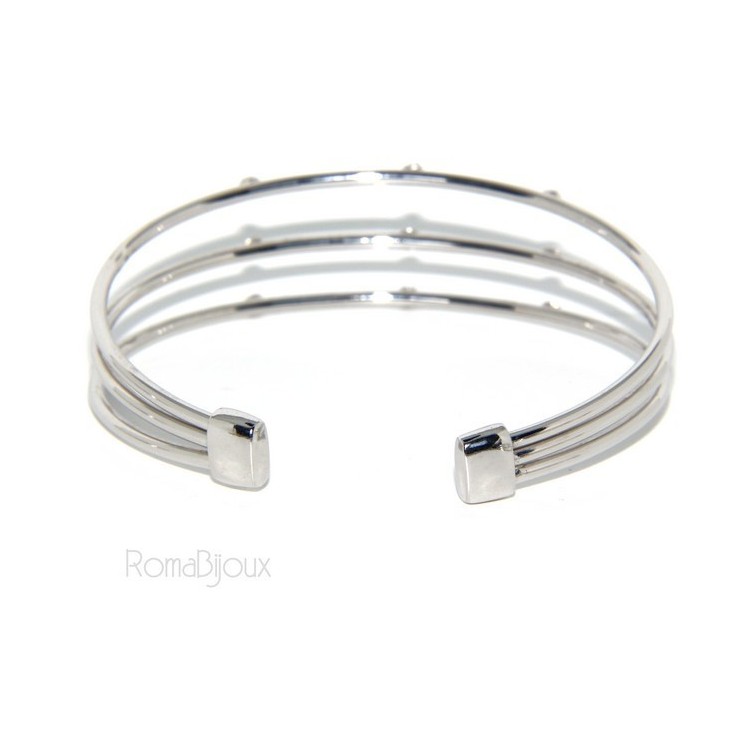 NLB|SILVER 925: Bracelet opened slave women 3 natural zircons file bright pink