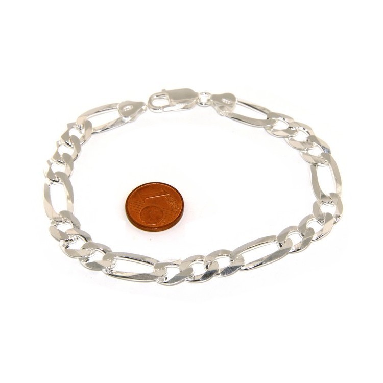 NLB|SILVER 925: Bracelet 8.5mm massive man chain Figaro 3 + 1 bleached 21 cm
