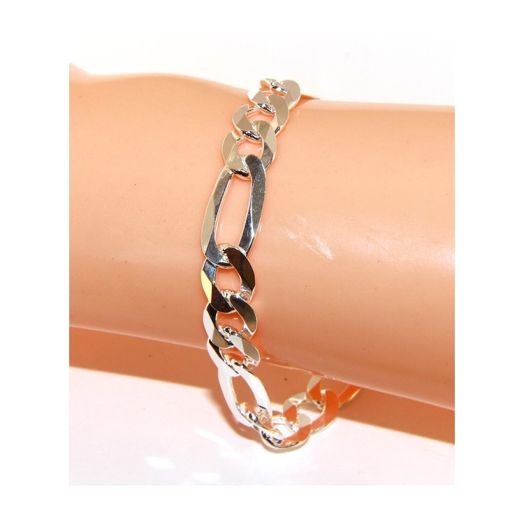 NLB|SILVER 925: Bracelet 8.5mm massive man chain Figaro 3 + 1 bleached 21 cm