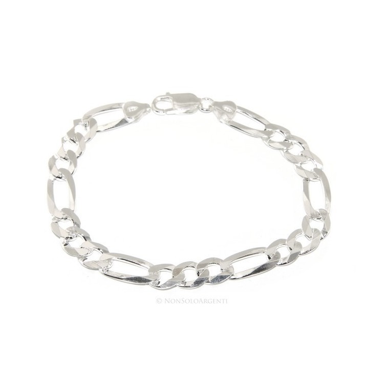 NLB|ARGENTO 925 : Bracciale uomo massiccio catena da 8,5 mm figaro 3 + 1 sbiancata 21 cm