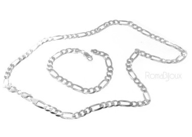 NLB|ARGENTO 925 : Collana o Bracciale uomo catena da 7,5 mm figaro 3 + 1 sbiancata