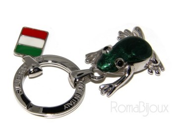 NLB|Portachiavi uomo o donna KeyRing rana frog smalto a fuoco realizzato a mano , tutto Argento 925 17,80 gr - amuleto