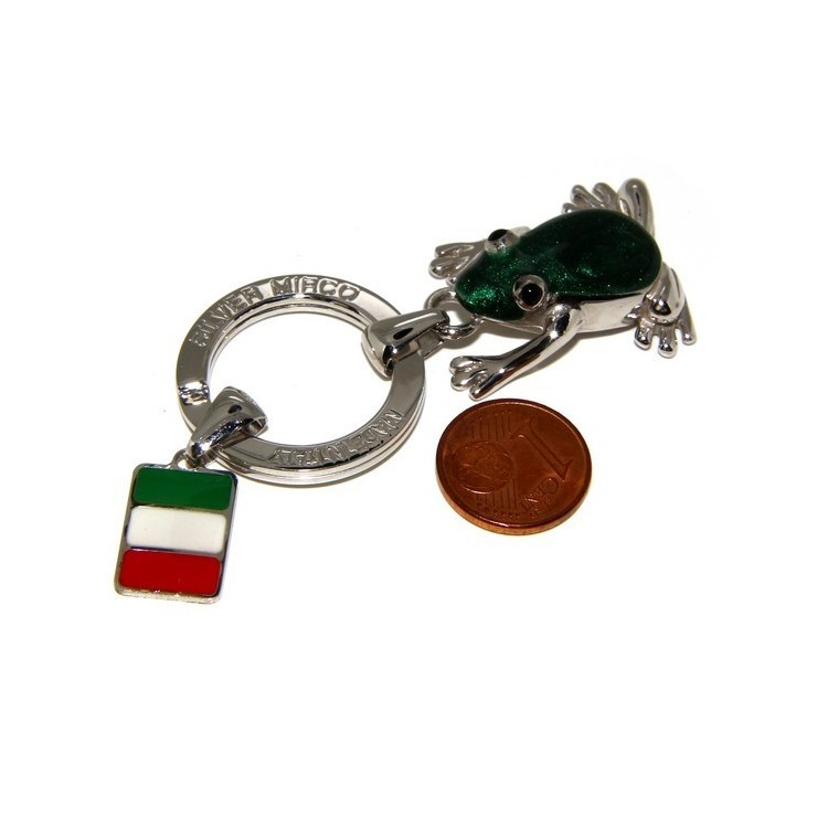NLB|Portachiavi uomo o donna KeyRing rana frog smalto a fuoco realizzato a mano , tutto Argento 925 17,80 gr - amuleto