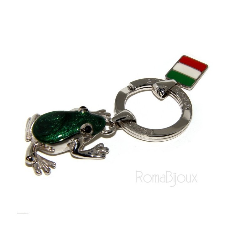 NLB|Portachiavi uomo o donna KeyRing rana frog smalto a fuoco realizzato a mano , tutto Argento 925 17,80 gr - amuleto