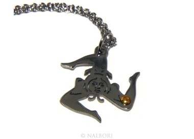 NLB|Italian steel: Necklace Trinacria, Triscele, Sicily with golden point laser cut and round neck