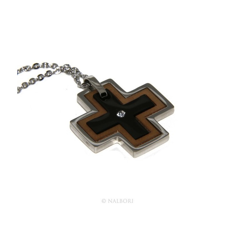 NLB|Acciaio anallergico : Esclusiva collana © NALBORI rolo' ciondolo croce puzzle 3 colori zircone