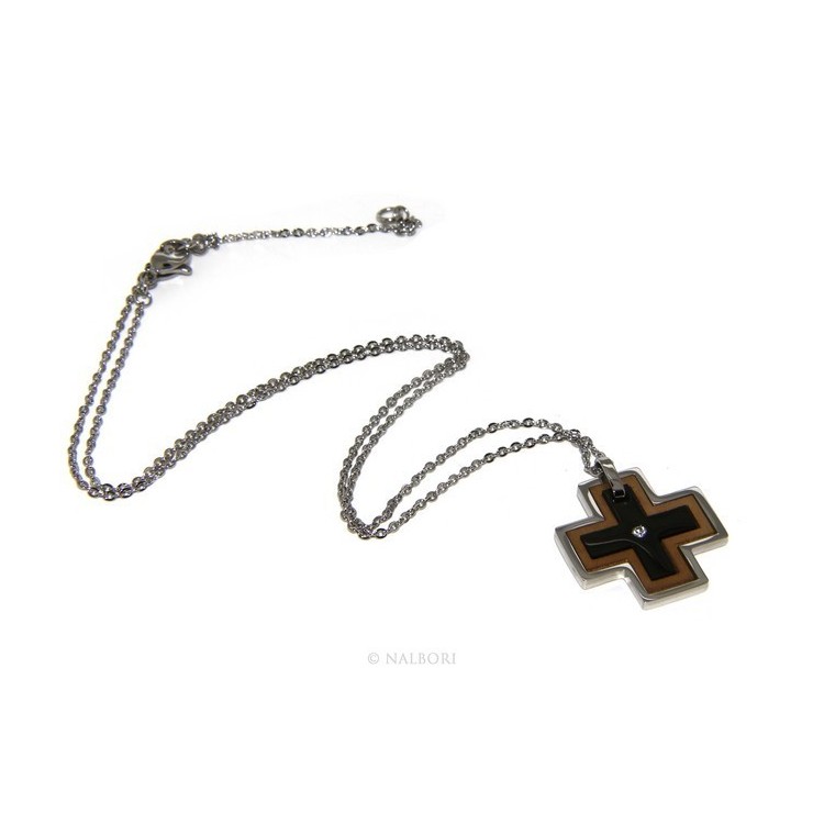 NLB|Acciaio anallergico : Esclusiva collana © NALBORI rolo' ciondolo croce puzzle 3 colori zircone