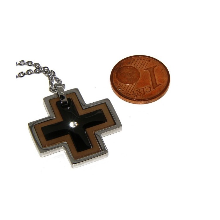 NLB|Steel hypoallergenic: Exclusive necklace © NALBORI rolo 'cross pendant puzzle 3 colors zircon