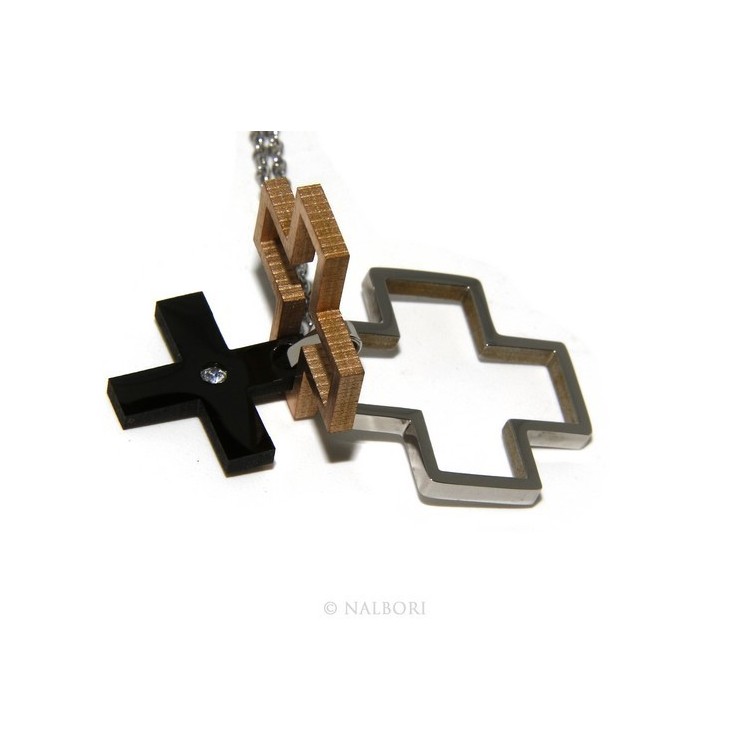 NLB|Collana acciaio croce puzzle in 3 colori zircone al centro, uomo smontabile marca NALBORI