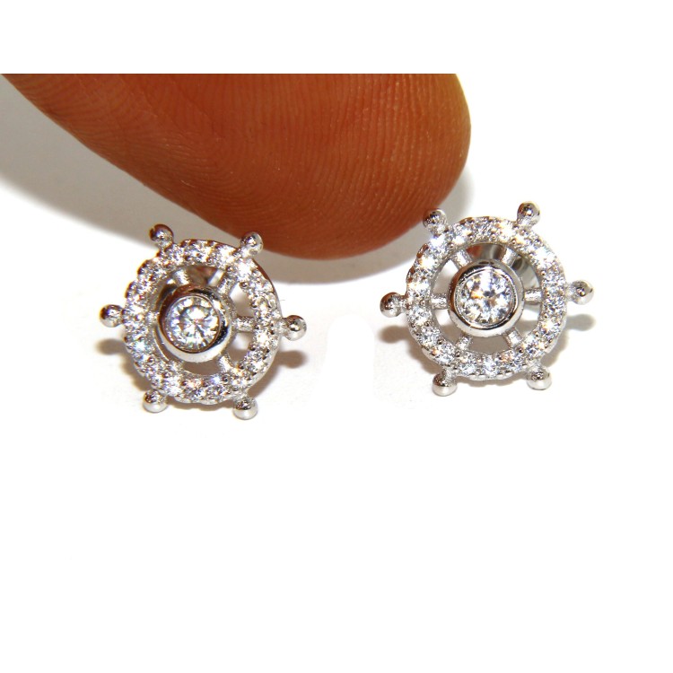 NLB|925: pair of earrings man woman rudder light point cipollino zirconia