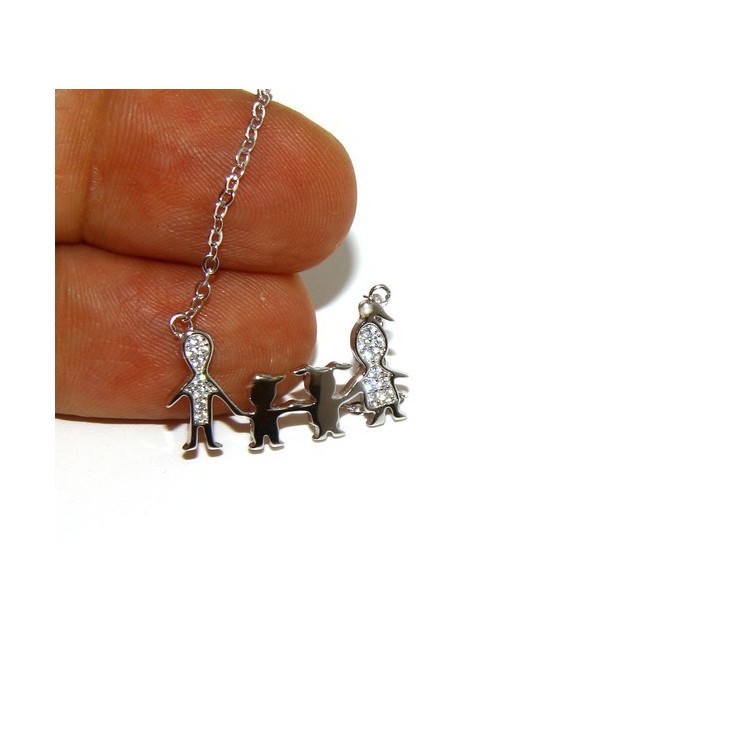 NLB|925: Collier Necklace with central pendant family with Boy and girl
