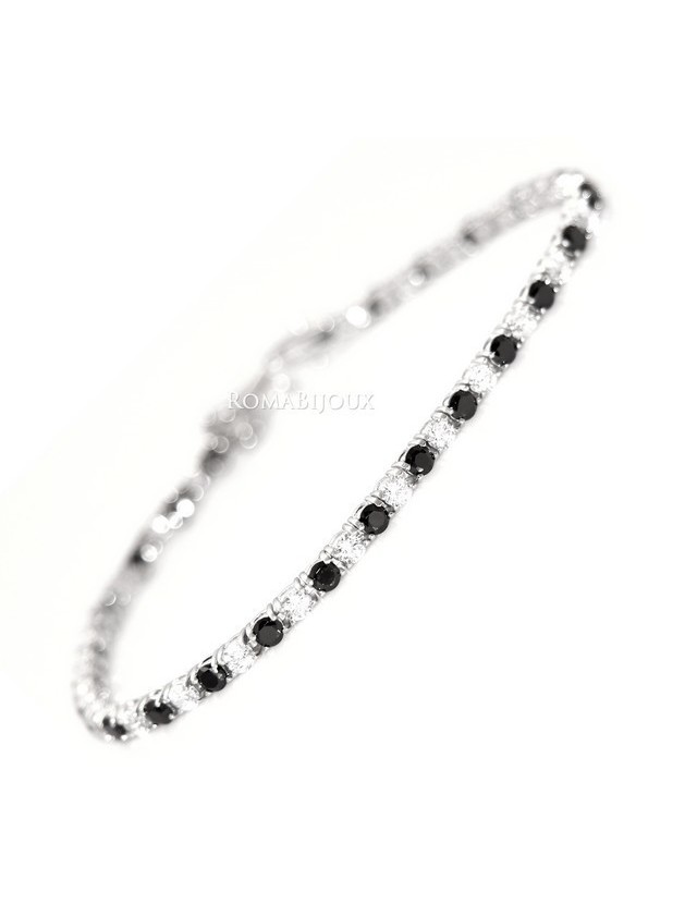 Argento 925 : Bracciale Tennis Con Zirconi bianchi e neri da 3 mm / 18 cm a griffe Argento 925 : Bracciale Tennis Con Zirconi bianchi e neri da 3 mm / 18 cm a griffe