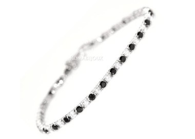 NLB|Argento 925 : Bracciale Tennis Con Zirconi bianchi e neri da 3 mm / 18 cm a griffe