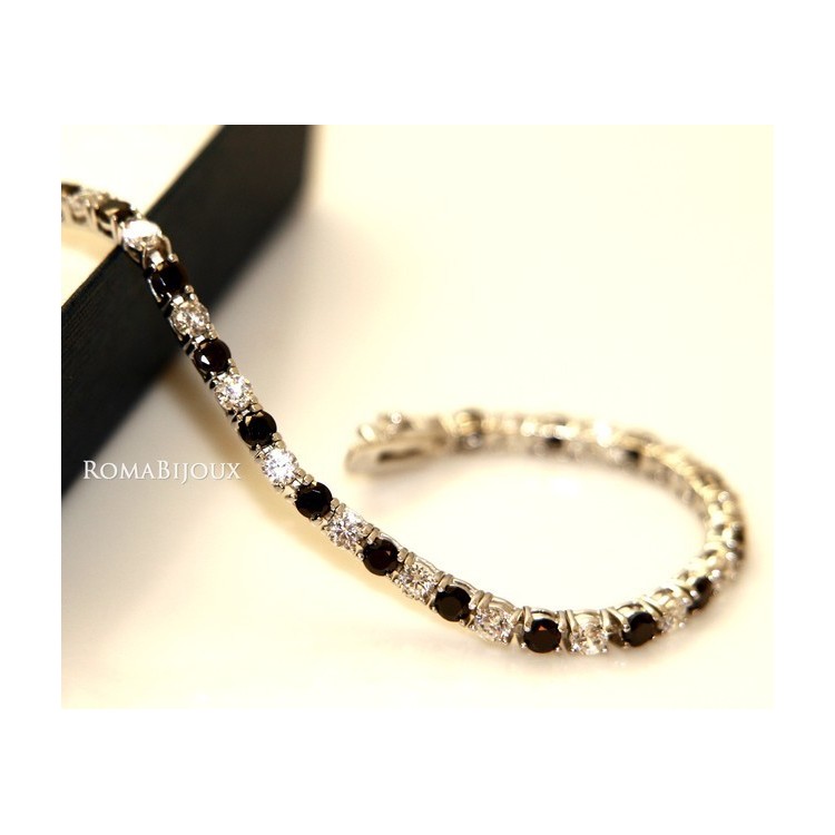 NLB|Argento 925 : Bracciale Tennis Con Zirconi bianchi e neri da 3 mm / 18 cm a griffe