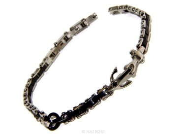 NLB|Bracciale  uomo donna Acciaio anallergico ceramica nera ancora zircone