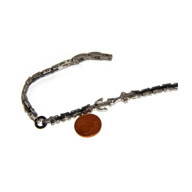 NLB|Bracciale  uomo donna Acciaio anallergico ceramica nera ancora zircone