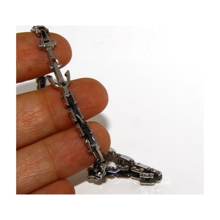 NLB|Bracelet man woman hypoallergenic steel black ceramic zircon yet