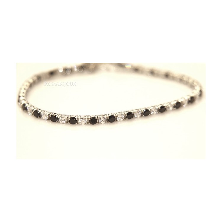 NLB|Argento 925 : Bracciale Tennis Con Zirconi bianchi e neri da 3 mm / 18 cm a griffe