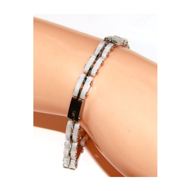 NLB|Bracciale Acciaio uomo donna anallergico ceramica bianco bullonato