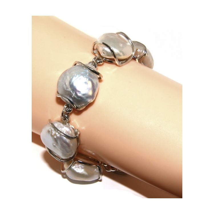 NLB|Argento 925 : Bracciale donna mega perle naturali barocche scaramazze