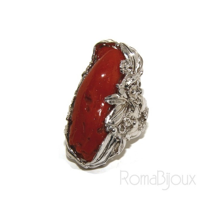 NLB|925: big ring adjustable Baroque woman handmade with genuine natural red coral