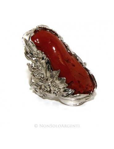 925: big ring adjustable Baroque woman handmade with genuine natural red coral