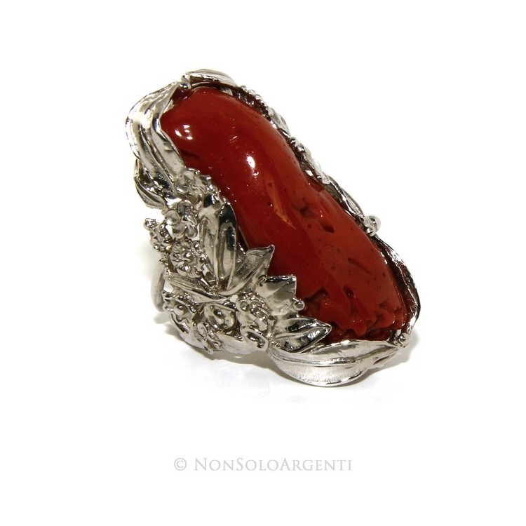 NLB|925: big ring adjustable Baroque woman handmade with genuine natural red coral