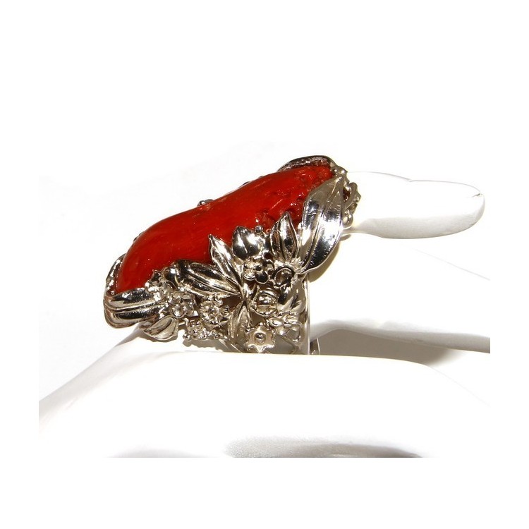 NLB|925: big ring adjustable Baroque woman handmade with genuine natural red coral