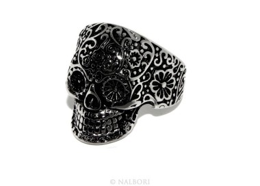 NLB|Hypoallergenic stainless steel: Mexican skull ring man woman skull 3D burnished