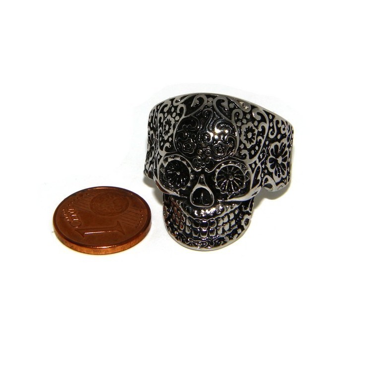 NLB|Acciaio Anallergico inossidabile : anello uomo donna teschio messicano skull 3D brunito