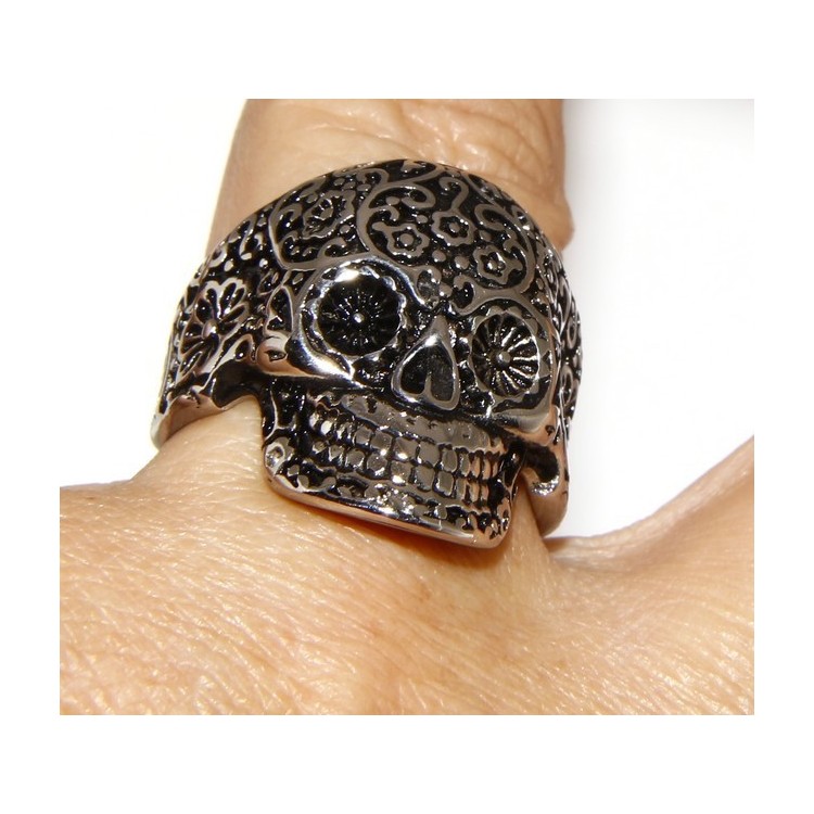 NLB|Acciaio Anallergico inossidabile : anello uomo donna teschio messicano skull 3D brunito