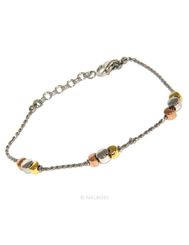 925: woman bracelet with rope drive and moons rhodium-plated white gold pink yellow 3 colors.