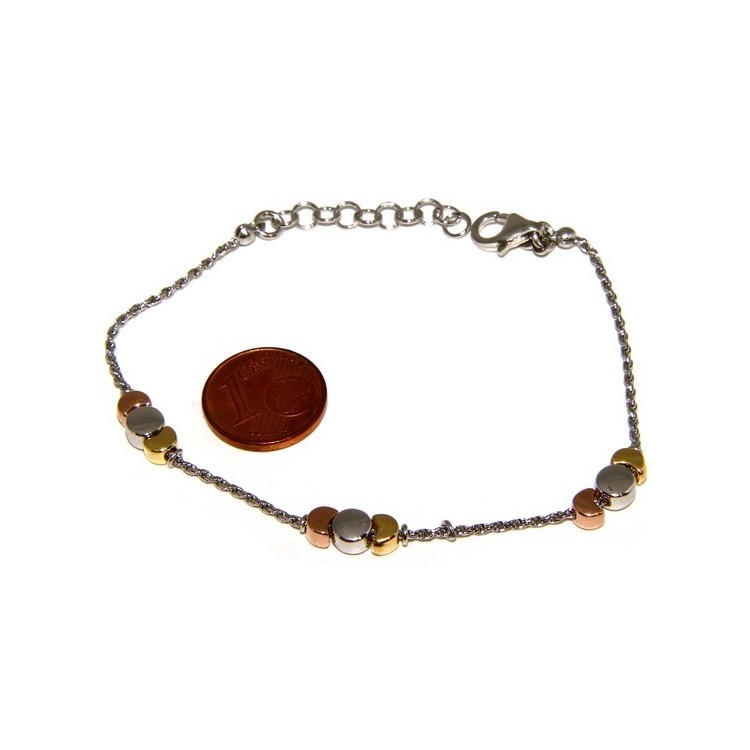 NLB|925: woman bracelet with rope drive and moons rhodium-plated white gold pink yellow 3 colors.