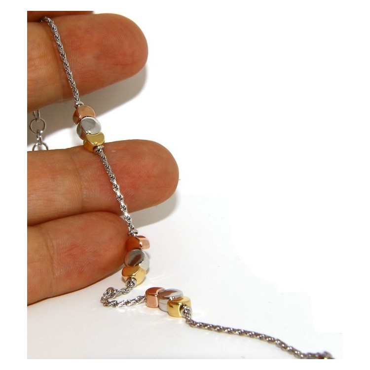 NLB|Argento 925 : Bracciale donna rope con disco e lune rodiati oro bianco rosa giallo 3 colori.