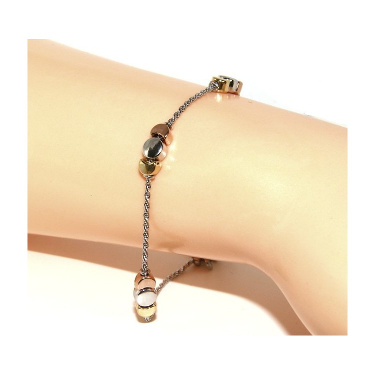 NLB|925: woman bracelet with rope drive and moons rhodium-plated white gold pink yellow 3 colors.