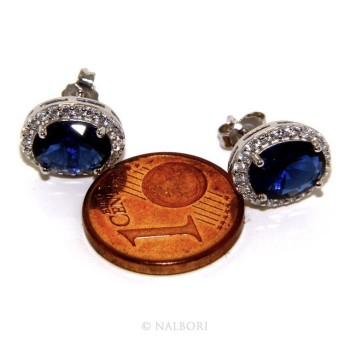 NLB|925: woman stud earrings oval button stone cubic zirconia blue cornflower blue sapphire 10x8